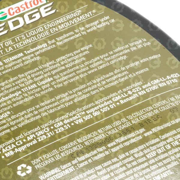 روغن موتور کاسترول Edge 5W-30 C3 - تصویر 3